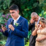 Excited friends at a wedding venue, with the text 'Are you going to the wedding'